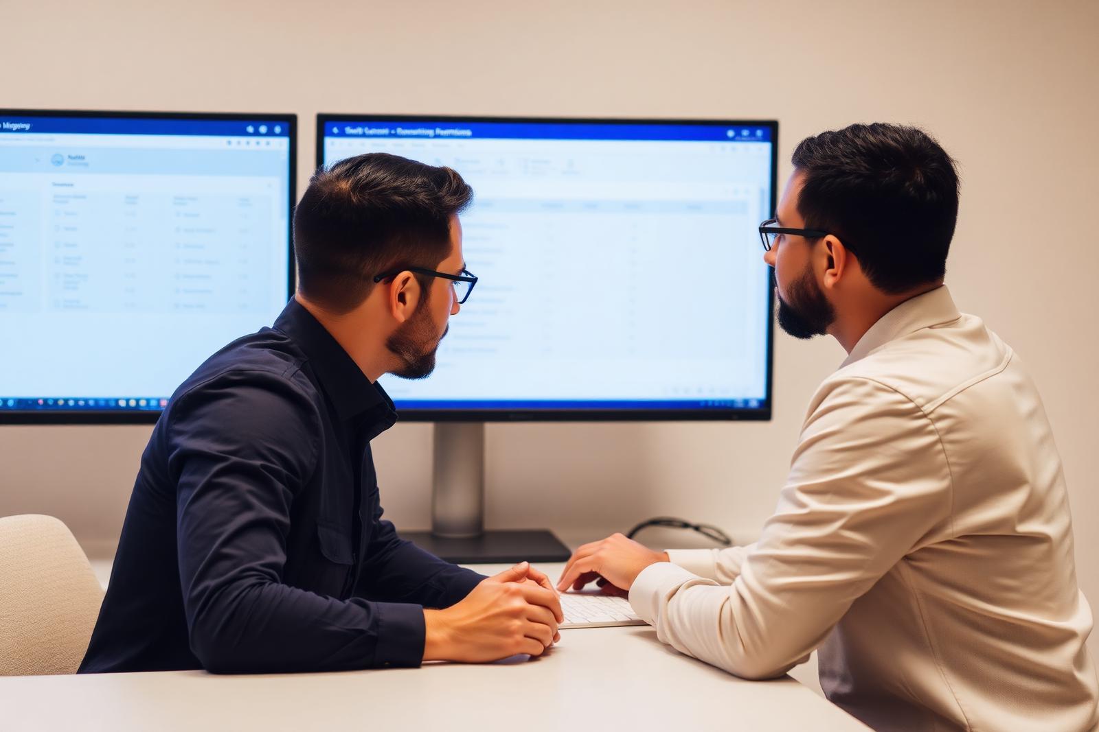 Colleagues reviewing system user access permissions on a screen in an office